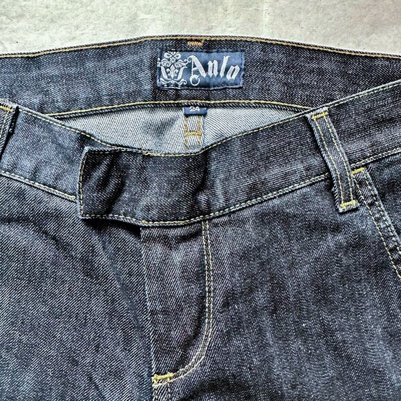 Anlo denim tab front ultra wide flare palazzo leg low rise jeans Sz 24 - Picture 4 of 9